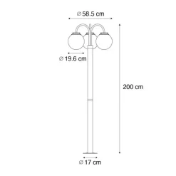QAZQA Gartenbeleuchtung|Laternen Außen*Laterne schwarz mit Klarglas 200 cm 3-flammig IP44 - Sfera