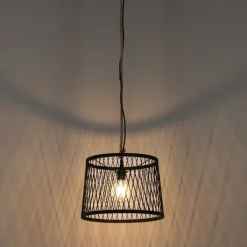 QAZQA Gartenbeleuchtung|Pendelleuchten Außen*Ländliche Außenhängelampe aus schwarzem Rattan 40 cm - Calamus