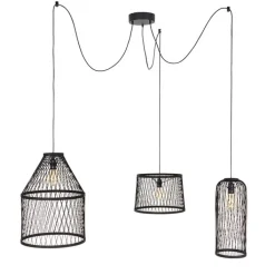 QAZQA Gartenbeleuchtung|Pendelleuchten Außen*Ländliche Außenhängelampe aus schwarzem Rattan, 3-flammig – Calamus
