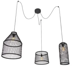 QAZQA Gartenbeleuchtung|Pendelleuchten Außen*Ländliche Außenhängelampe aus schwarzem Rattan, 3-flammig – Calamus