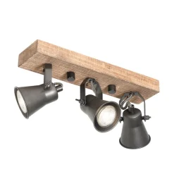 QAZQA Schlafzimmerlampen|Küchenlampen*Ländliche Deckenlampe schwarz mit Holz 3-flammig - Jelle