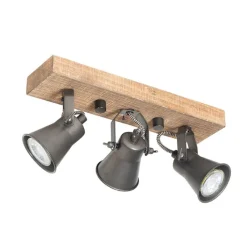 QAZQA Schlafzimmerlampen|Küchenlampen*Ländliche Deckenlampe schwarz mit Holz 3-flammig - Jelle