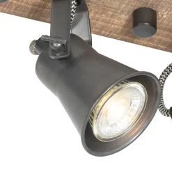 QAZQA Schlafzimmerlampen|Küchenlampen*Ländliche Deckenlampe schwarz mit Holz 3-flammig - Jelle