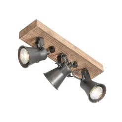 QAZQA Schlafzimmerlampen|Küchenlampen*Ländliche Deckenlampe schwarz mit Holz 3-flammig - Jelle