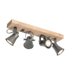 QAZQA Deckenstrahler|Aufbaustrahler*Ländliche Deckenlampe schwarz mit Holz 4-flammig - Jelle