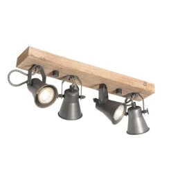 QAZQA Deckenstrahler|Aufbaustrahler*Ländliche Deckenlampe schwarz mit Holz 4-flammig - Jelle