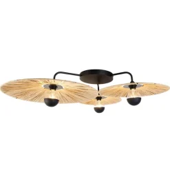 QAZQA Schlafzimmerlampen|Esszimmerlampen*Ländliche Deckenleuchte schwarz mit Seil 3-flammig – Leia