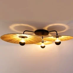 QAZQA Schlafzimmerlampen|Esszimmerlampen*Ländliche Deckenleuchte schwarz mit Seil 3-flammig – Leia