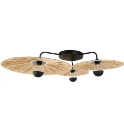 QAZQA Schlafzimmerlampen|Esszimmerlampen*Ländliche Deckenleuchte schwarz mit Seil 3-flammig – Leia