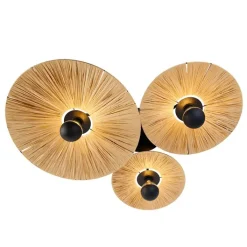 QAZQA Schlafzimmerlampen|Esszimmerlampen*Ländliche Deckenleuchte schwarz mit Seil 3-flammig – Leia