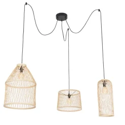 QAZQA Gartenbeleuchtung|Pendelleuchten Außen*Ländliche Hängelampe für den Außenbereich, Rattan, 3-flammig – Calamus