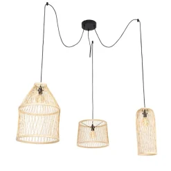 QAZQA Gartenbeleuchtung|Pendelleuchten Außen*Ländliche Hängelampe für den Außenbereich, Rattan, 3-flammig – Calamus