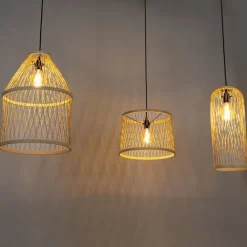 QAZQA Gartenbeleuchtung|Pendelleuchten Außen*Ländliche Hängelampe für den Außenbereich, Rattan, 3-flammig – Calamus