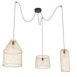 QAZQA Gartenbeleuchtung|Pendelleuchten Außen*Ländliche Hängelampe für den Außenbereich, Rattan, 3-flammig – Calamus