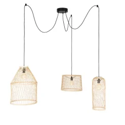 QAZQA Gartenbeleuchtung|Pendelleuchten Außen*Ländliche Hängelampe für den Außenbereich, Rattan, 3-flammig – Calamus
