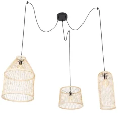 QAZQA Gartenbeleuchtung|Pendelleuchten Außen*Ländliche Hängelampe für den Außenbereich, Rattan, 3-flammig – Calamus