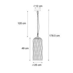 QAZQA Gartenbeleuchtung|Pendelleuchten Außen*Ländliche Hängelampe für den Außenbereich, Rattan, 25 cm – Calamus