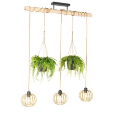 QAZQA Pendelleuchten|Wohnzimmerlampen*Ländliche Hängelampe Gold mit Holz 3 Lichter - Yura