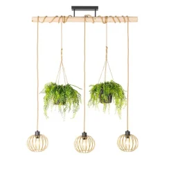 QAZQA Pendelleuchten|Wohnzimmerlampen*Ländliche Hängelampe Gold mit Holz 3 Lichter - Yura