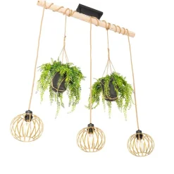 QAZQA Pendelleuchten|Wohnzimmerlampen*Ländliche Hängelampe Gold mit Holz 3 Lichter - Yura