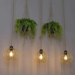 QAZQA Pendelleuchten|Wohnzimmerlampen*Ländliche Hängelampe Gold mit Holz 3 Lichter - Yura