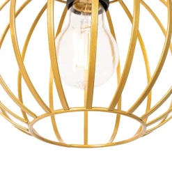 QAZQA Pendelleuchten|Wohnzimmerlampen*Ländliche Hängelampe Gold mit Holz 3 Lichter - Yura