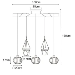 QAZQA Pendelleuchten|Wohnzimmerlampen*Ländliche Hängelampe Gold mit Holz 3 Lichter - Yura