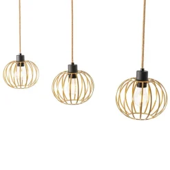 QAZQA Pendelleuchten|Wohnzimmerlampen*Ländliche Hängelampe Gold mit Holz 3 Lichter - Yura