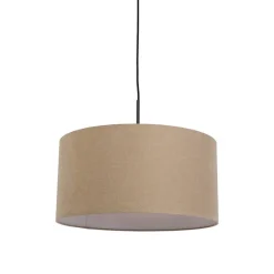 QAZQA Pendelleuchten|Wohnzimmerlampen*Ländliche Hängelampe schwarz mit beigem Schirm 50 cm - Combi 1