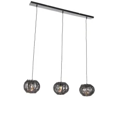 QAZQA Pendelleuchten|Wohnzimmerlampen*Ländliche Hängelampe schwarz länglich 3-flammig - Canna