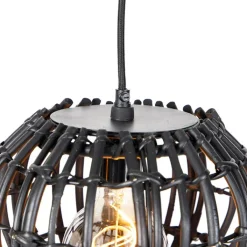 QAZQA Pendelleuchten|Wohnzimmerlampen*Ländliche Hängelampe schwarz länglich 3-flammig - Canna