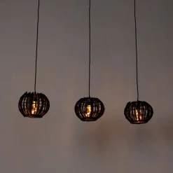 QAZQA Pendelleuchten|Wohnzimmerlampen*Ländliche Hängelampe schwarz länglich 3-flammig - Canna