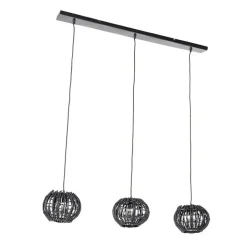 QAZQA Pendelleuchten|Wohnzimmerlampen*Ländliche Hängelampe schwarz länglich 3-flammig - Canna