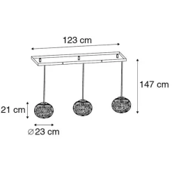 QAZQA Pendelleuchten|Wohnzimmerlampen*Ländliche Hängelampe schwarz länglich 3-flammig - Canna