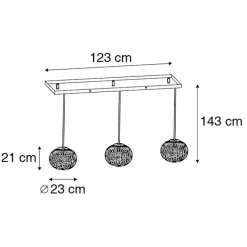 QAZQA Pendelleuchten|Wohnzimmerlampen*Ländliche Hängelampe schwarz länglich 3-flammig - Canna
