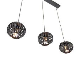 QAZQA Pendelleuchten|Wohnzimmerlampen*Ländliche Hängelampe schwarz länglich 3-flammig - Canna