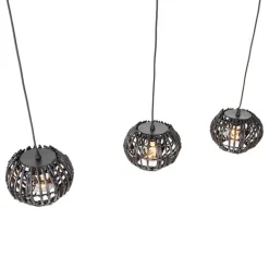 QAZQA Pendelleuchten|Wohnzimmerlampen*Ländliche Hängelampe schwarz länglich 3-flammig - Canna