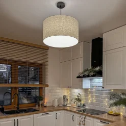 QAZQA Pendelleuchten|Wohnzimmerlampen*Ländliche Hängelampe schwarz mit beigem Schirm 50 cm - Combi 1