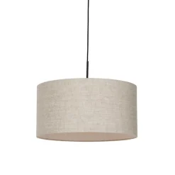 QAZQA Pendelleuchten|Wohnzimmerlampen*Ländliche Hängelampe schwarz mit beigem Schirm 50 cm - Combi 1