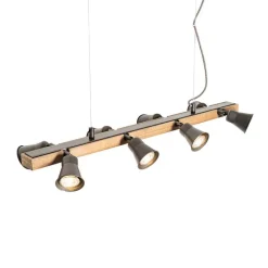 QAZQA Pendelleuchten|Wohnzimmerlampen*Ländliche Hängelampe schwarz mit Holz 8 Lichter - Jelle