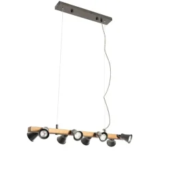QAZQA Pendelleuchten|Wohnzimmerlampen*Ländliche Hängelampe schwarz mit Holz 8 Lichter - Jelle
