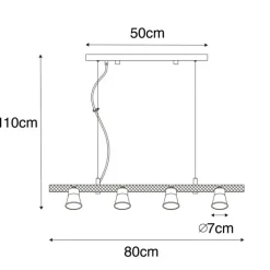 QAZQA Pendelleuchten|Wohnzimmerlampen*Ländliche Hängelampe schwarz mit Holz 8 Lichter - Jelle