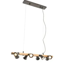 QAZQA Pendelleuchten|Wohnzimmerlampen*Ländliche Hängelampe schwarz mit Holz 8 Lichter - Jelle