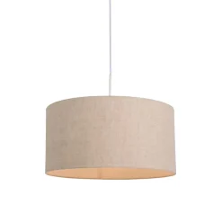 QAZQA Pendelleuchten|Wohnzimmerlampen*Ländliche Hängelampe weiß mit hellgrauem Baumwollschirm 50 cm - Combi
