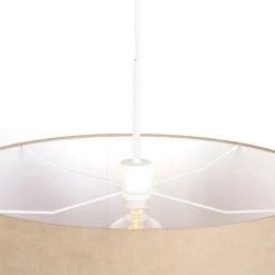 QAZQA Pendelleuchten|Wohnzimmerlampen*Ländliche Hängelampe weiß mit hellbraunem Schirm 50 cm – Combi