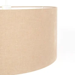 QAZQA Pendelleuchten|Wohnzimmerlampen*Ländliche Hängelampe weiß mit hellbraunem Schirm 50 cm – Combi