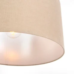 QAZQA Pendelleuchten|Wohnzimmerlampen*Ländliche Hängelampe weiß mit hellbraunem Schirm 50 cm – Combi