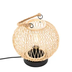 QAZQA Gartenbeleuchtung|Tischlampe Außen*Ländliche Outdoor-Tischlampe aus Rattan – Calamus