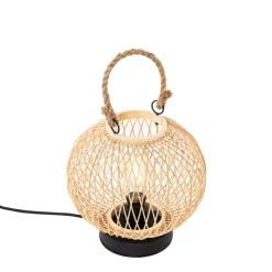 QAZQA Gartenbeleuchtung|Tischlampe Außen*Ländliche Outdoor-Tischlampe aus Rattan – Calamus