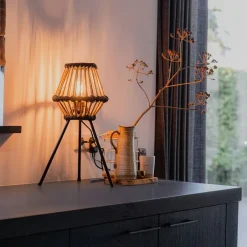 QAZQA Tischlampen|Wohnzimmerlampen*Ländliche Stativ-Tischlampe Bambus mit Schwarz - Evalin